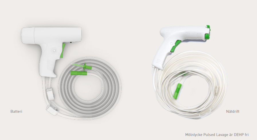 Mölnlycke® Pulsed Lavage spolsystem med högt tryck och två hastigheter – finns i nätdriven och batteridriven version